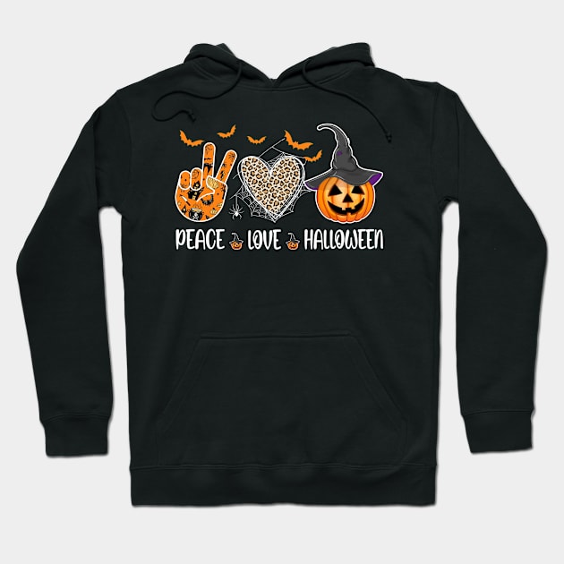 Peace Love Halloween Funny Halloween Costume Cool Pumpkin Shirt Hoodie by Krysta Clothing